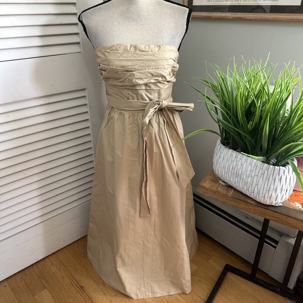 Song Of Style Dress Womens Small Tan Strapless Belted Midi Minimalist Coastal